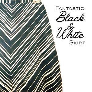 Black & White Chevron graphic Op-Art A-Line Skirt - fits size 12, 14, 16